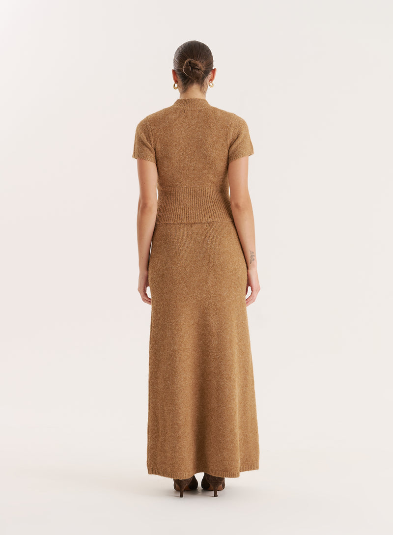 Camel Knitted A-Line Maxi Skirt- Phyllis
