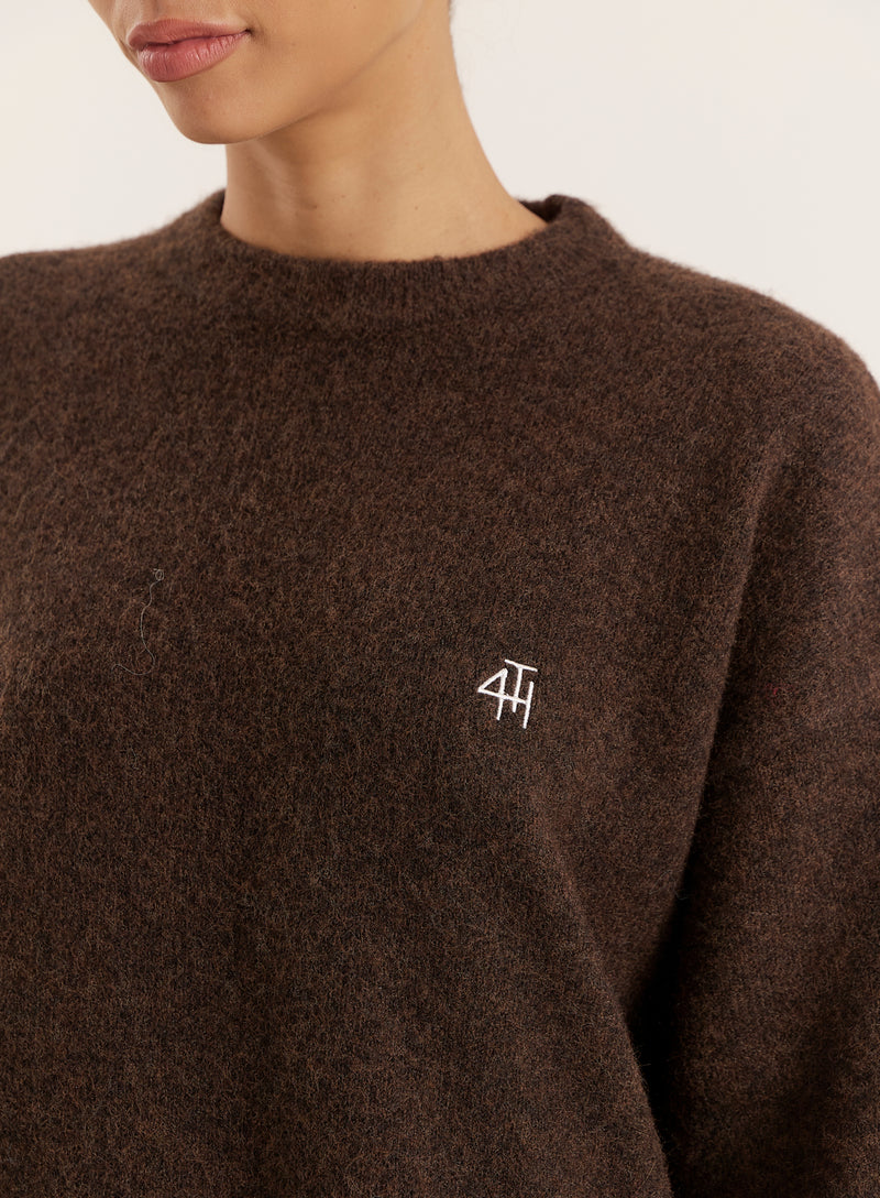 Chocolate Knitted Slogan Back Jumper- Brady