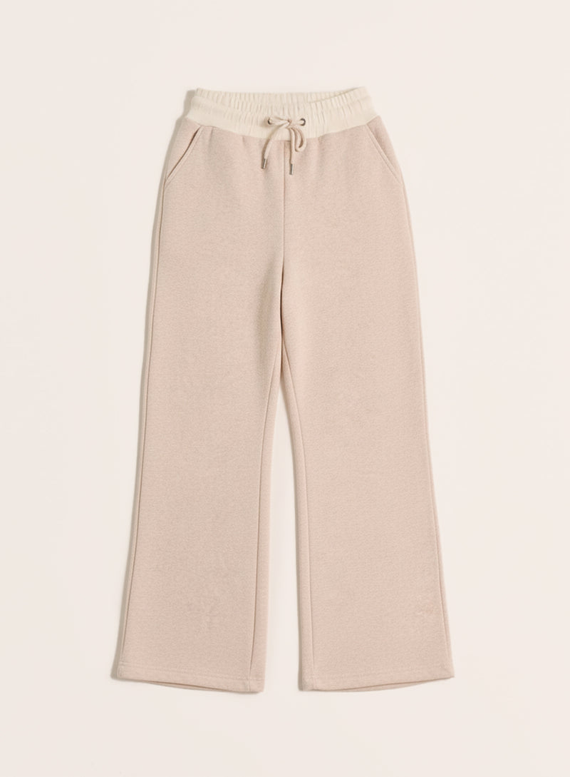 Oatmeal Contrast Waist Band Wide Leg Joggers