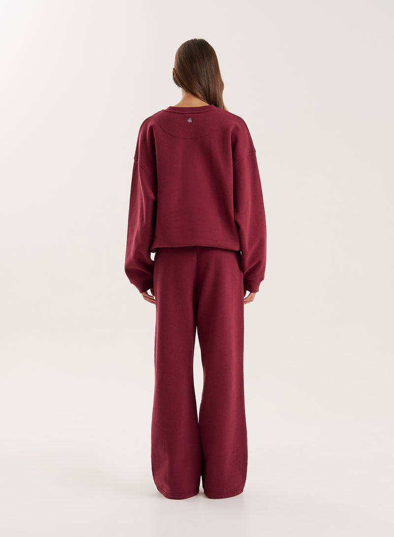 Burgundy 4th Wide Leg Branded Joggers