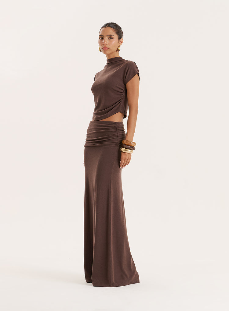 Chocolate Jersey Drop Waist Maxi Skirt- Elouisa
