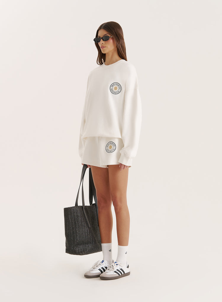 Off White Embroidered Emblem Short- Nina