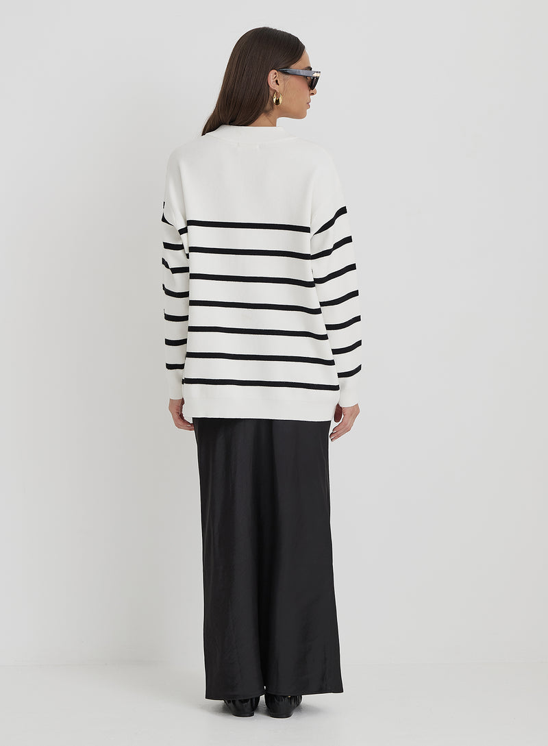 Cream And Navy Stripe Jumper- Myda