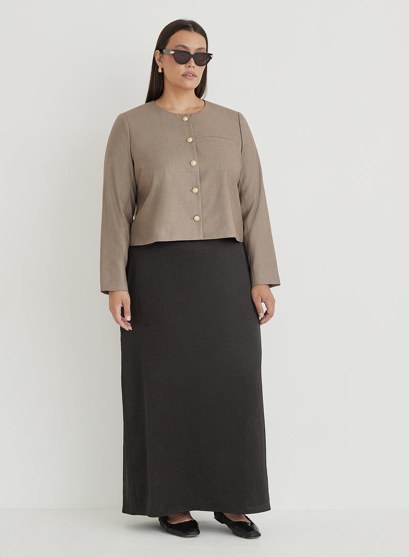 Beige Curve Tailored Cropped Jacket- Agnes