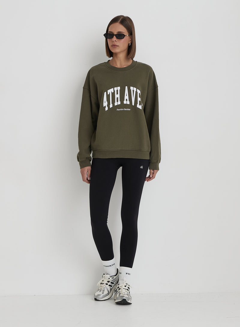 Olive 4th Avenue Slogan Oversized Sweatshirt- Avenue