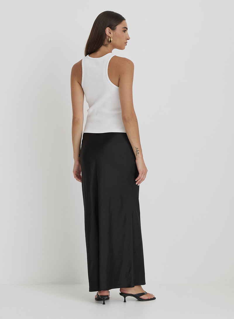 Black Satin Maxi Skirt- Novah