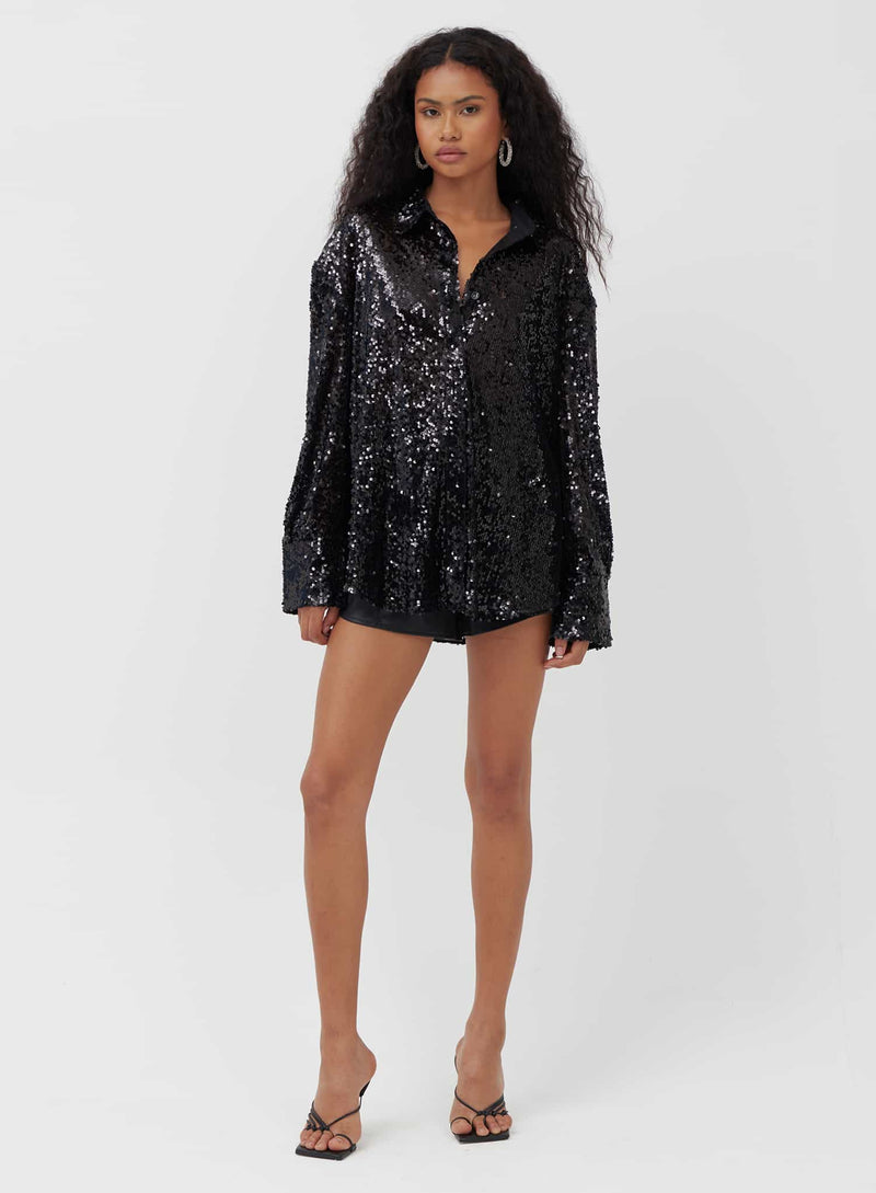 Black Oversized Sequin Shirt - Zoey