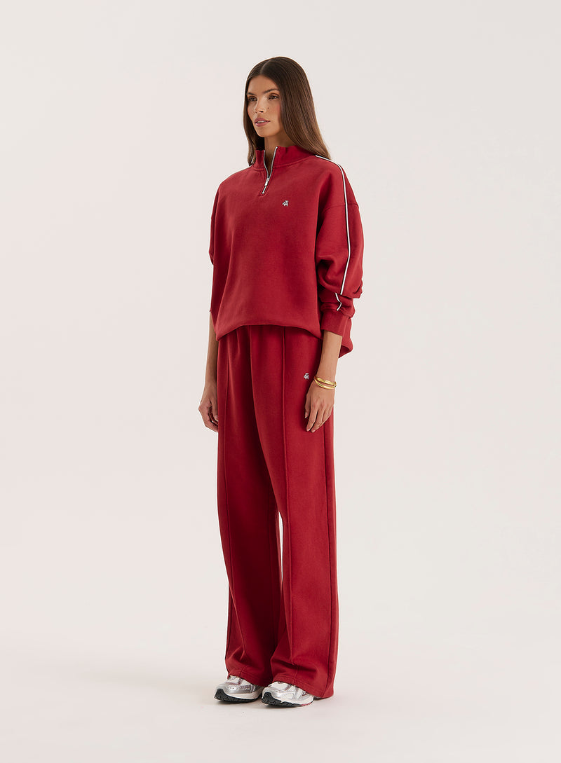 Red Branded Half Zip Cropped Sweatshirt- Gilly