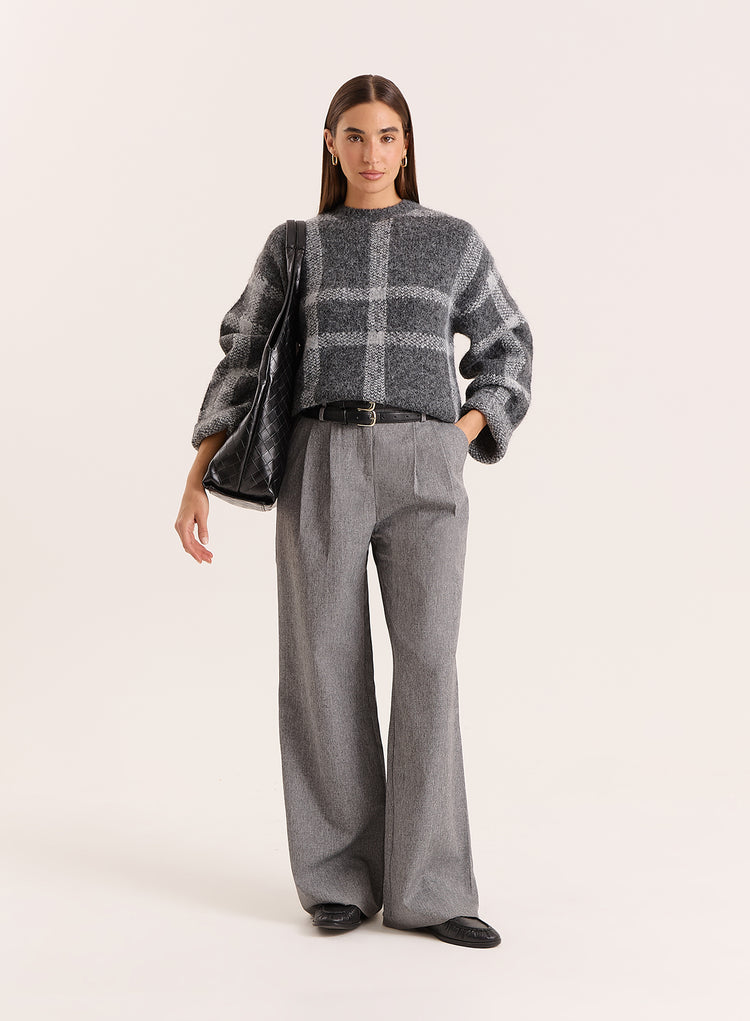 Grey Checked Wide-Sleeved Jumper- Adrian