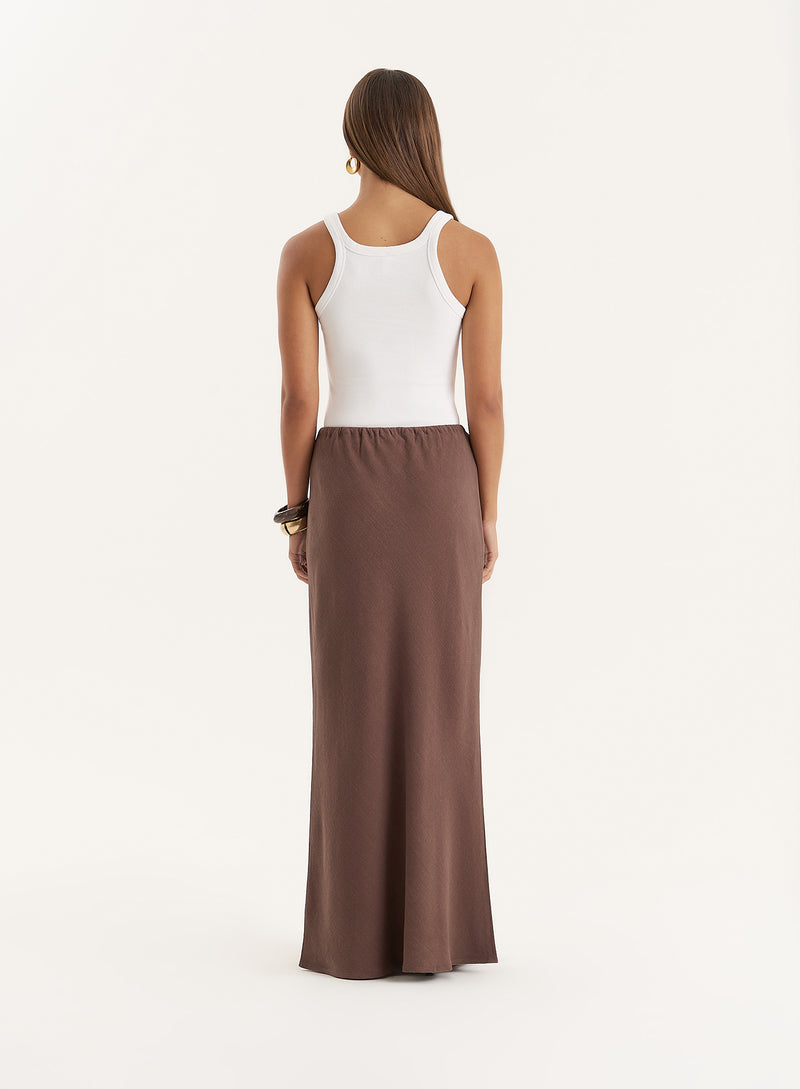 Chocolate Linen Blend Maxi Skirt- Athena