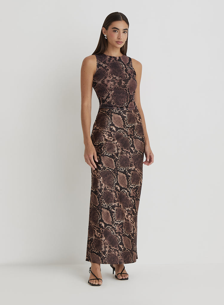 Snakeskin Satin Maxi Skirt- Novah