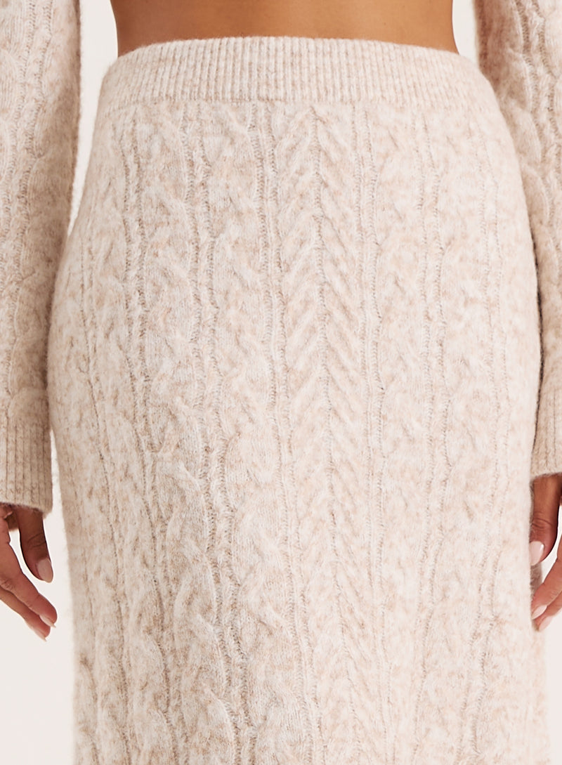 Camel Cable Knitted Maxi Skirt