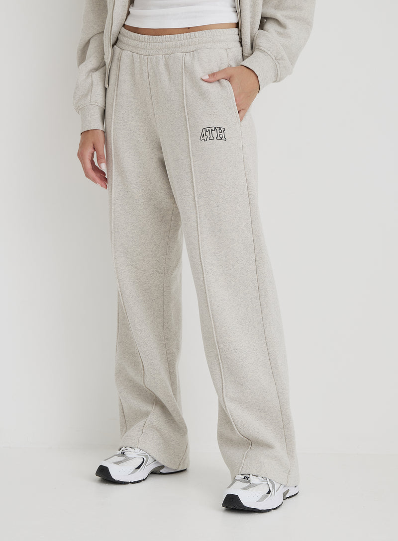 Grey Wide Leg Fourth Embroidered Jogger- Carey