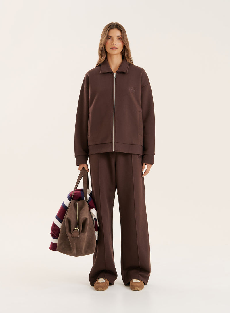 Chocolate Logo Detail Zip Bomber Jacket- Valerie