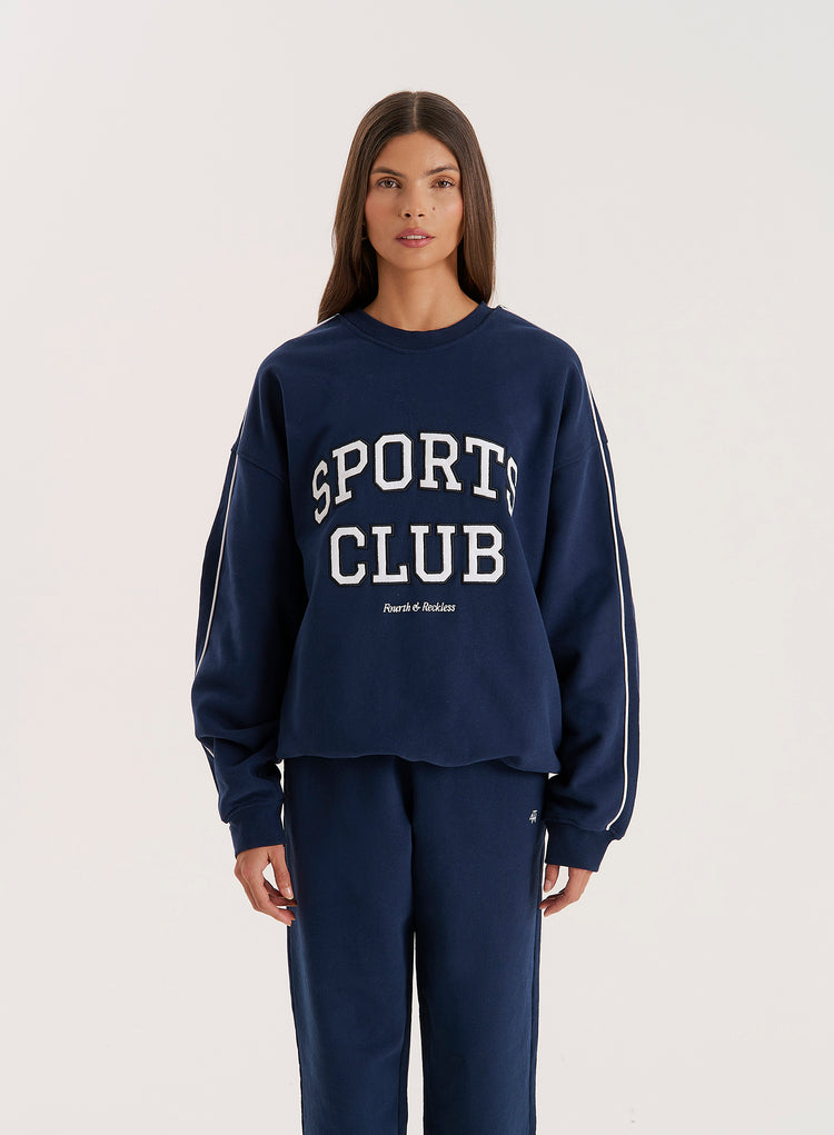 Navy Slogan Relaxed Oversized Sweatshirt- Ellie