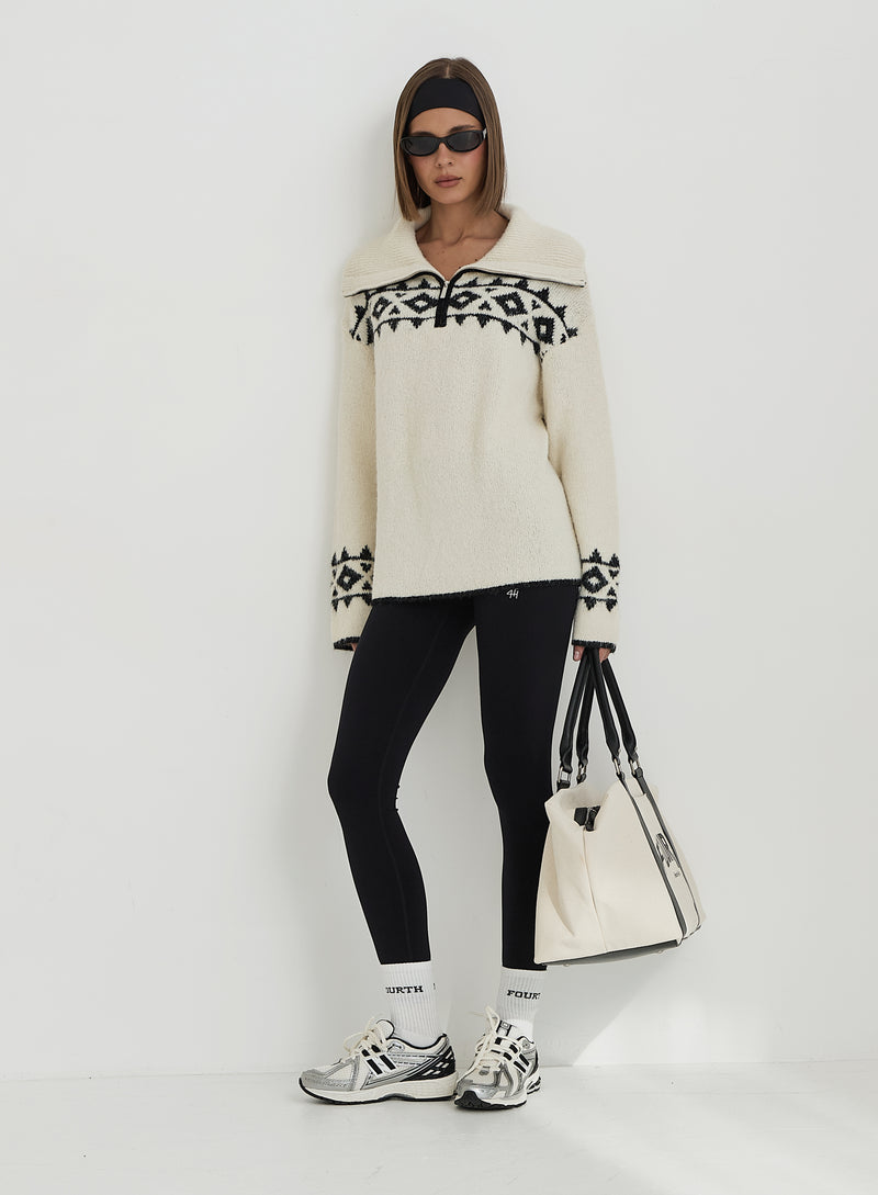 Cream Fairisle Knitted Half Zip Jumper- Kali