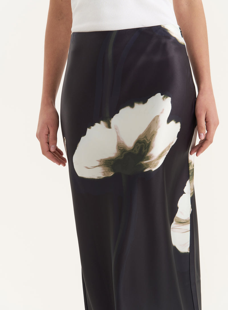 Floral Print Satin Maxi Skirt- Novah