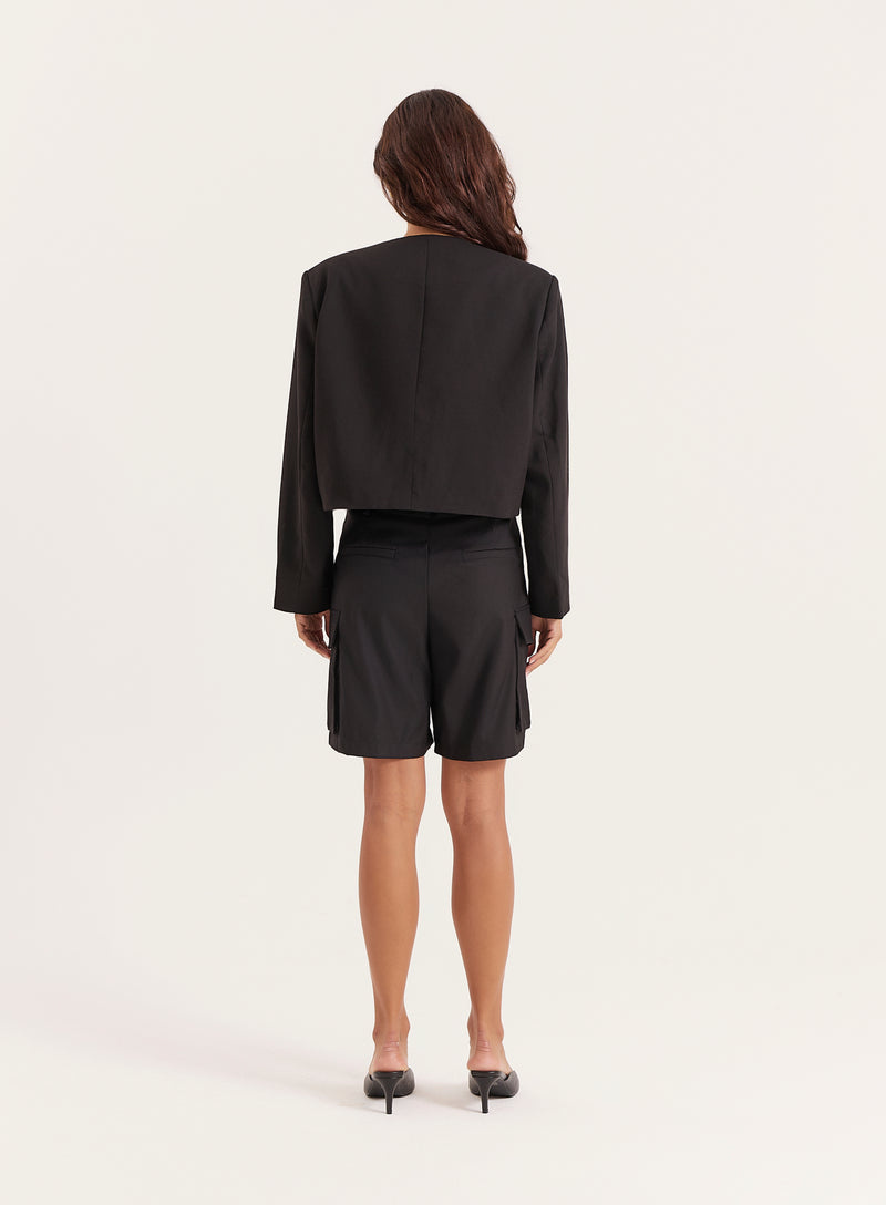 Black Cropped Tailored Jacket - Lilah