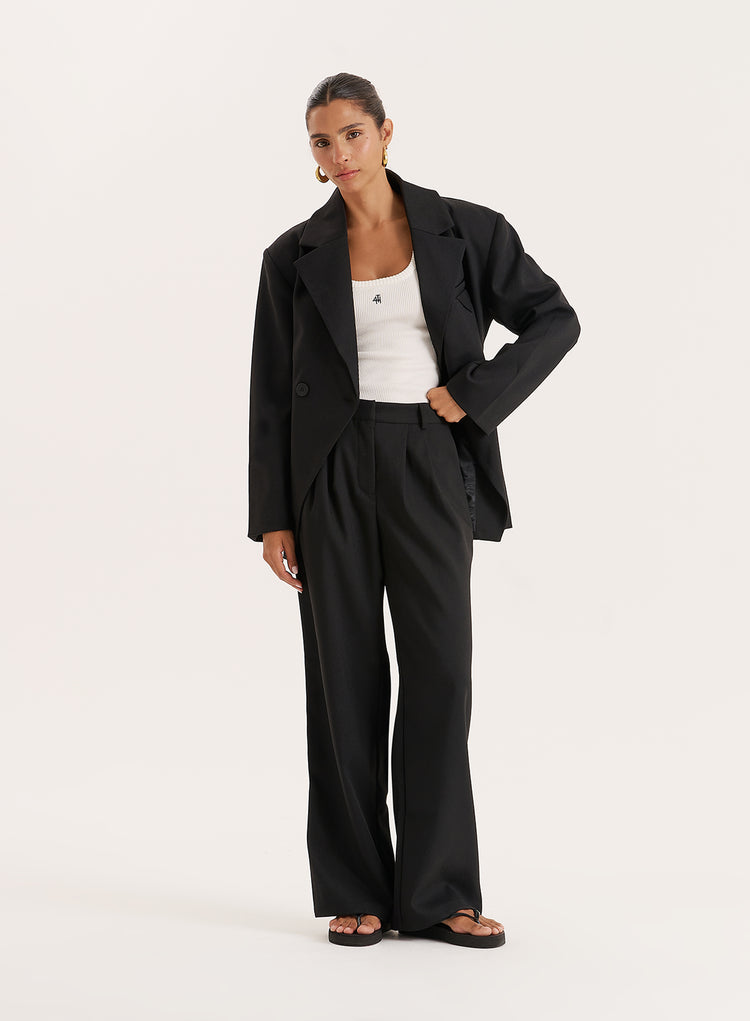 Black Tailored Wide Leg Trouser- Reese