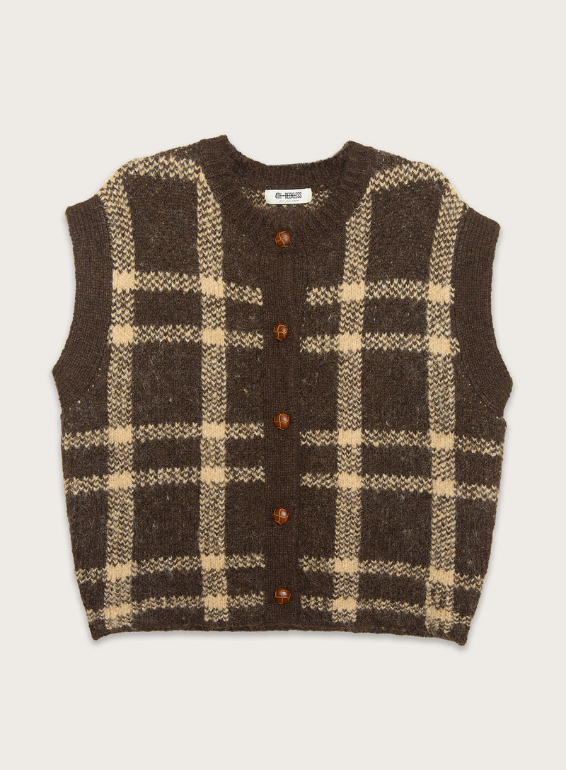 Multi Check Knitted Button Down Vest
