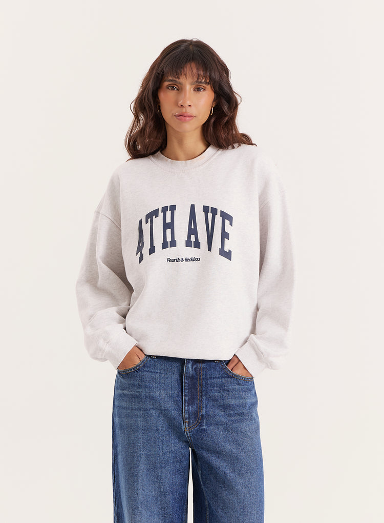 Grey 4th Avenue Slogan Oversized Sweatshirt- Avenue