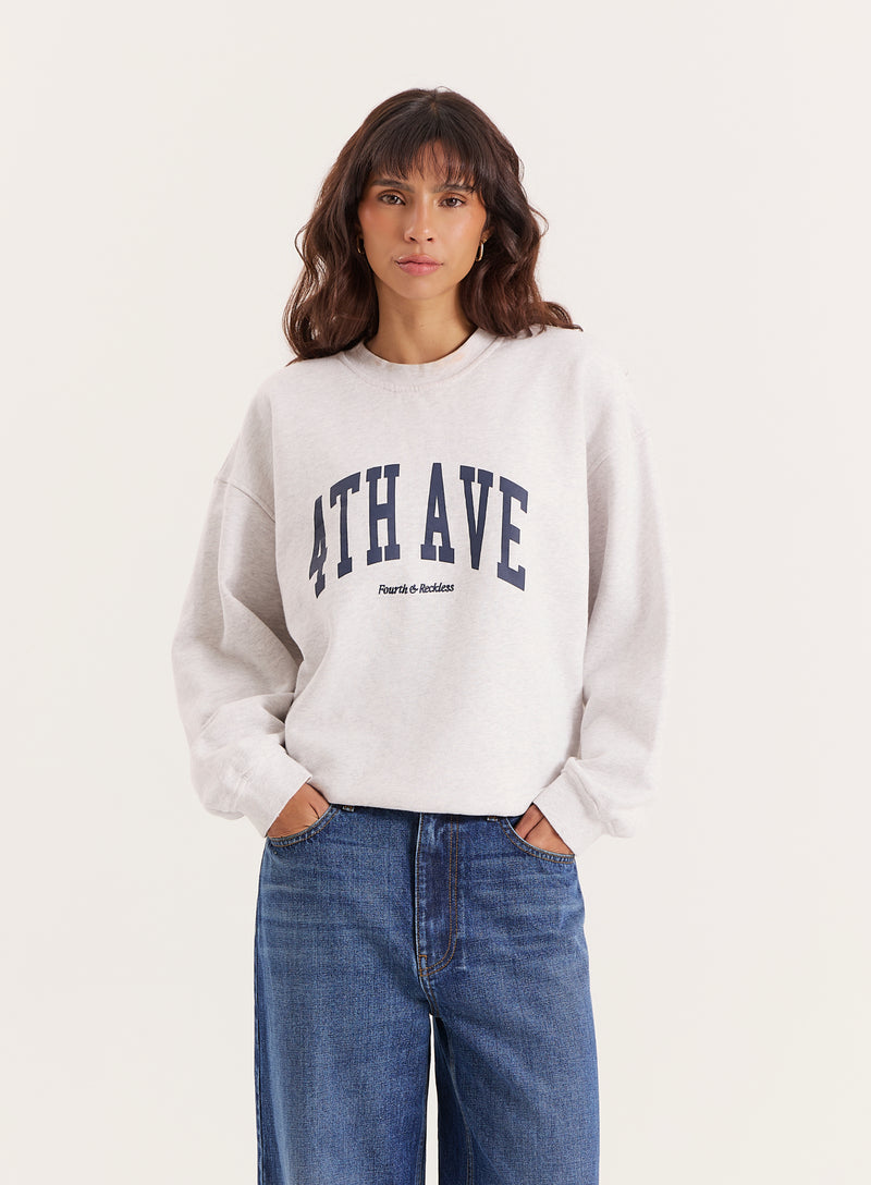 Grey 4th Avenue Slogan Oversized Sweatshirt- Avenue