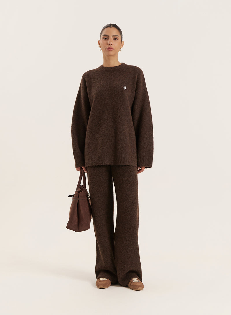 Chocolate Knitted Slogan Back Jumper- Brady