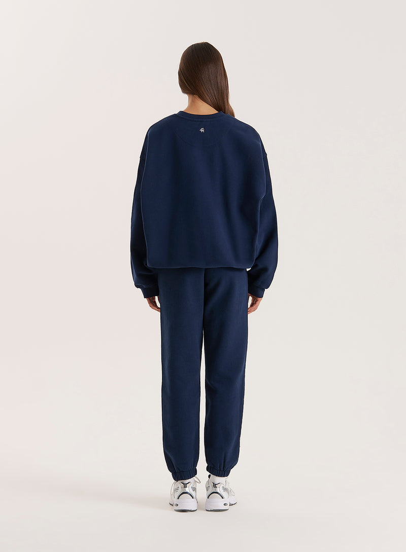 Navy Slogan Relaxed Oversized Sweatshirt- Ellie