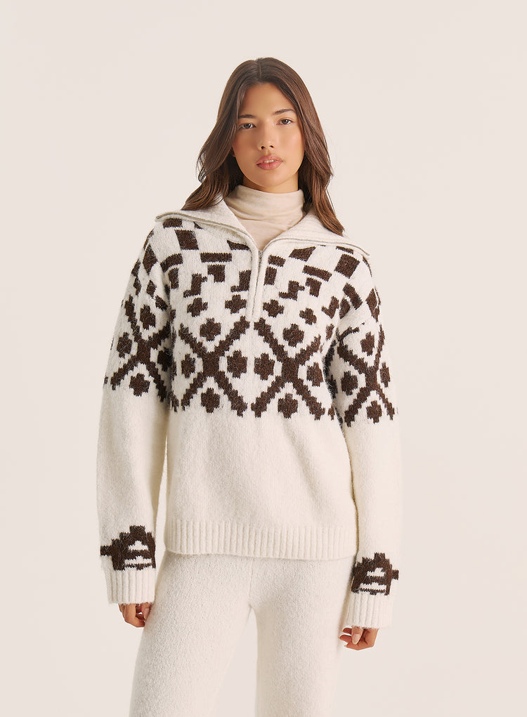 Multi Knitted Fairisle Collared Zip Jumper
