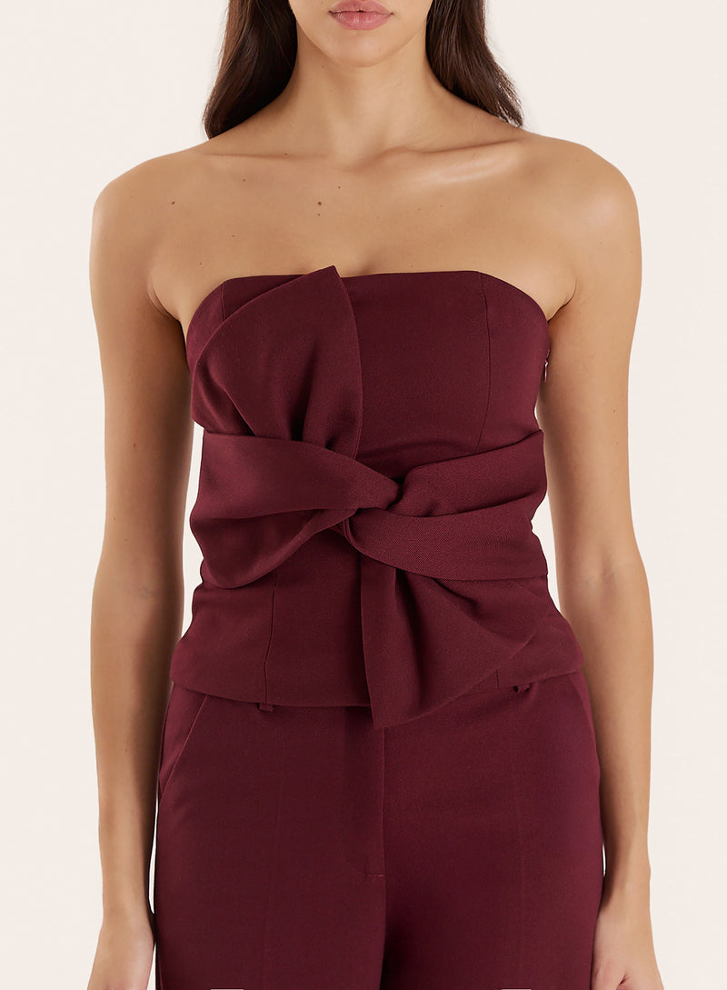 Burgundy Knot Detail Tailored Bandeau Top- Sawyer