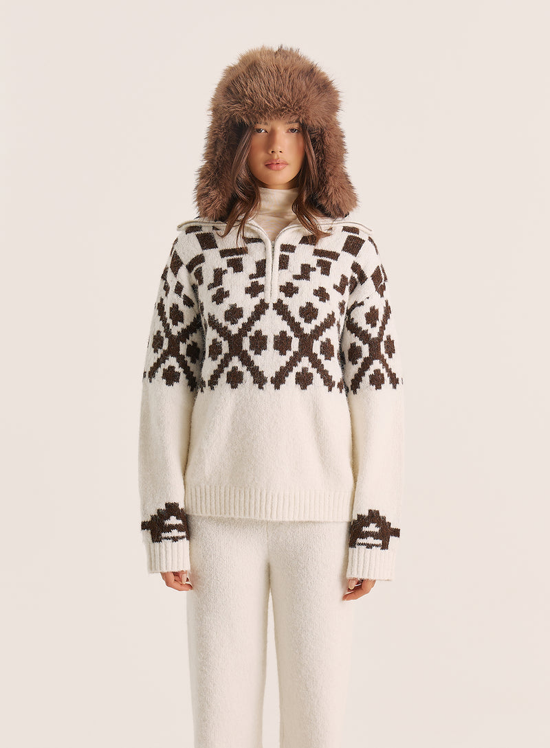 Multi Knitted Fairisle Collared Zip Jumper
