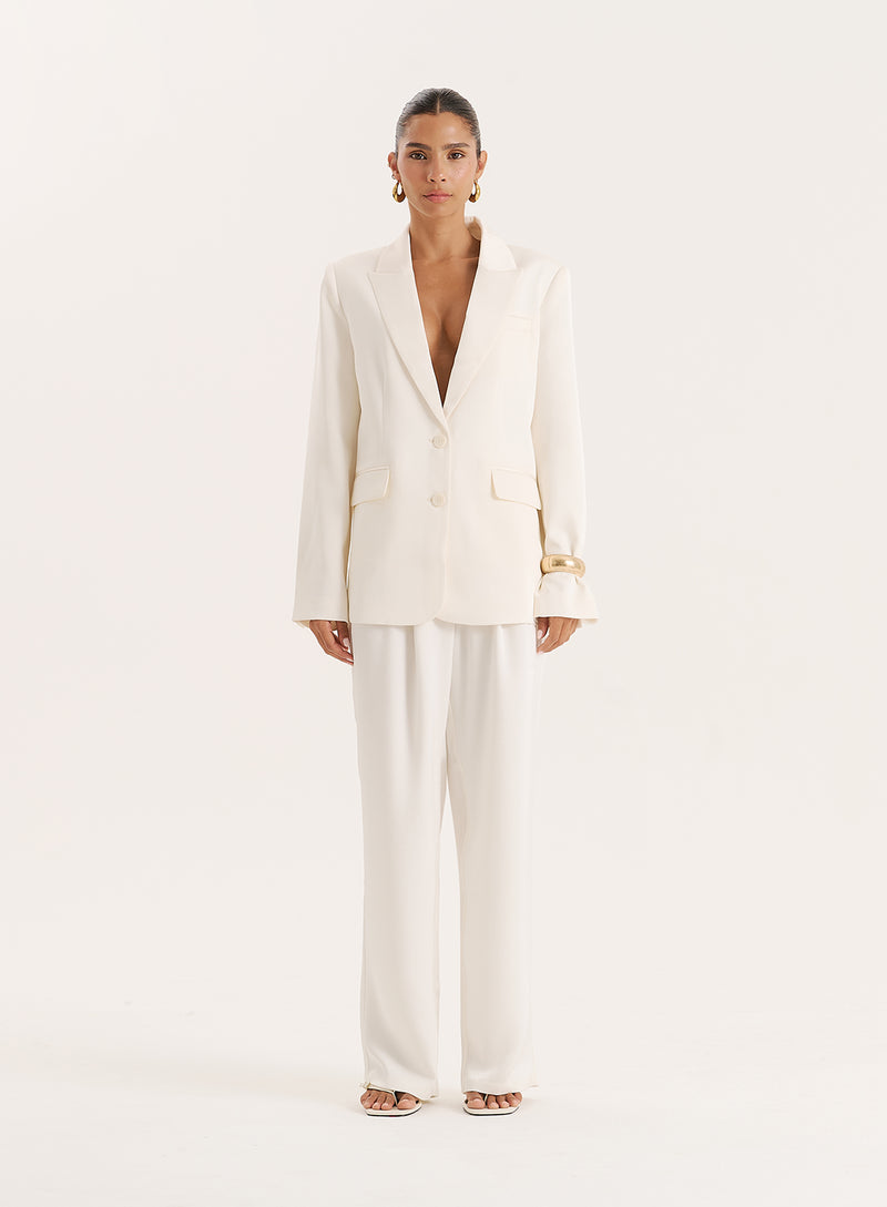 Cream Satin Tailored Straight Leg Trousers- Camille