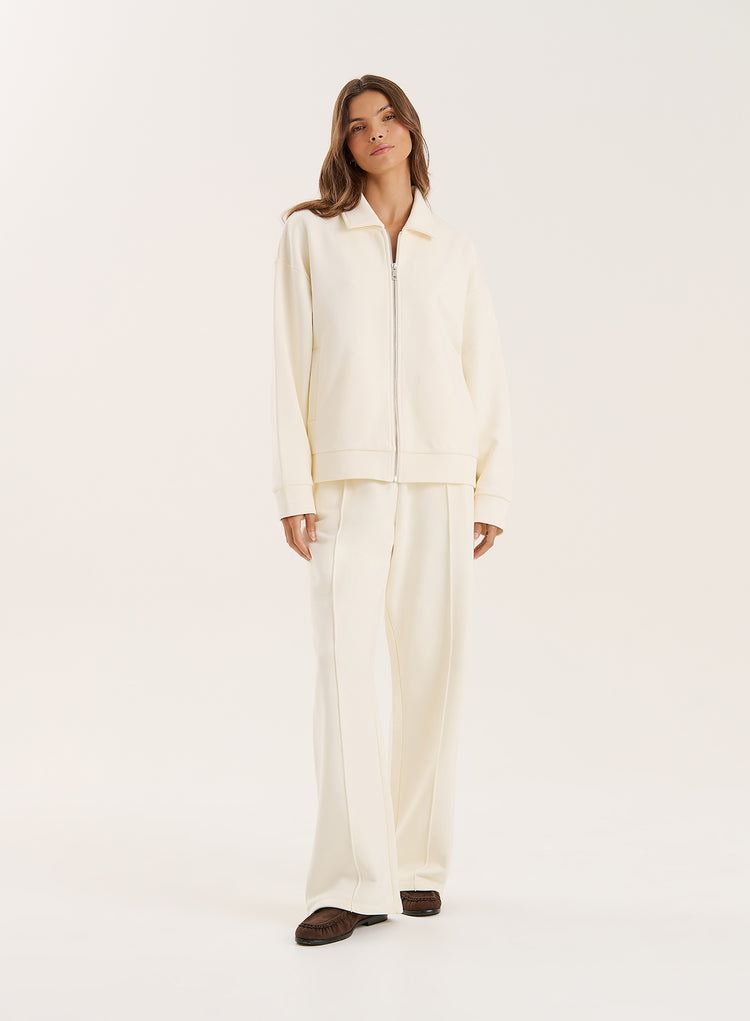 Ecru 4th Wide Leg Branded Heavyweight Joggers- Valerie