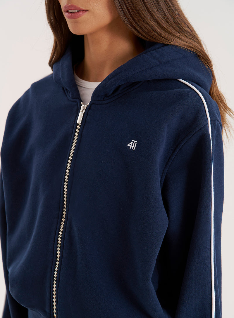 Navy Fourth Branded Cropped Zip Hoodie- Carey