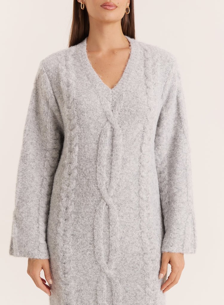 Light Grey Chunky Knit Maxi Dress- Dakota