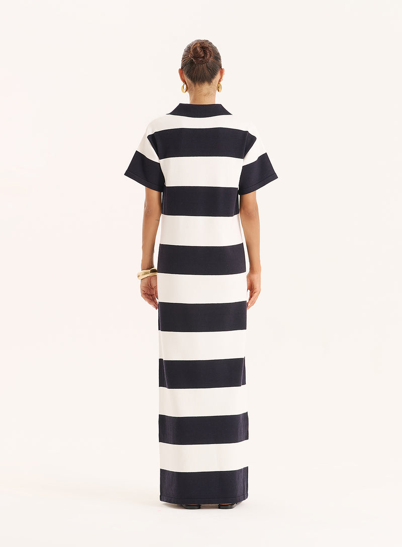 Black And White Stripe Knitted Rugby Maxi Dress- Esme