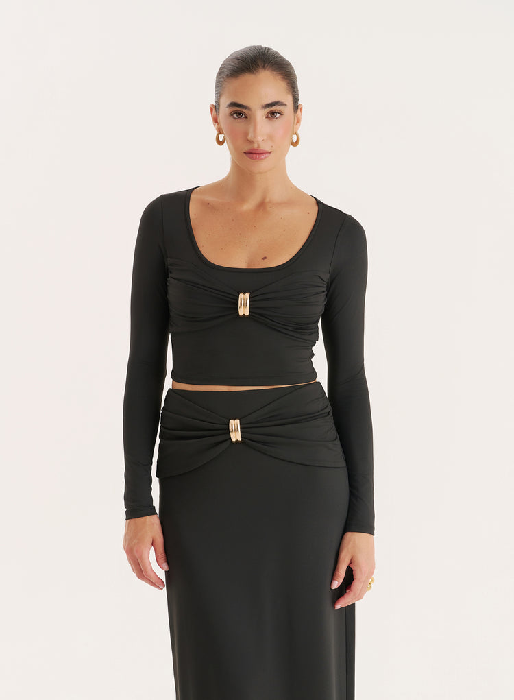 Black Bust Detail Long Sleeve Cropped Top- Lyra