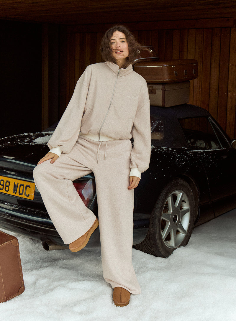 Oatmeal Contrast Waist Band Wide Leg Joggers