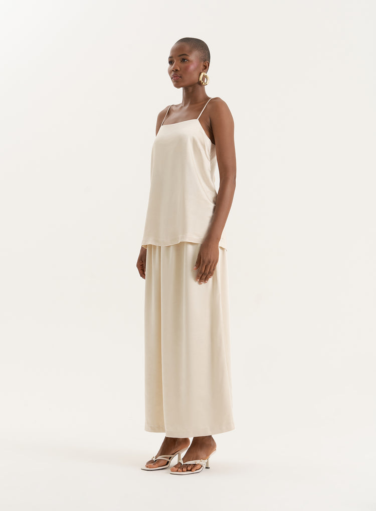 Champagne Satin Maxi Skirt- Hemma