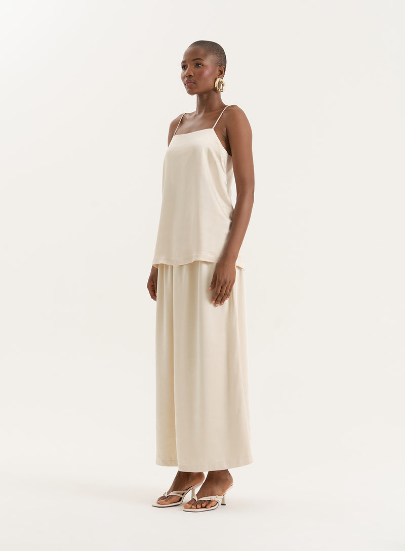 Champagne Satin Maxi Skirt- Hemma