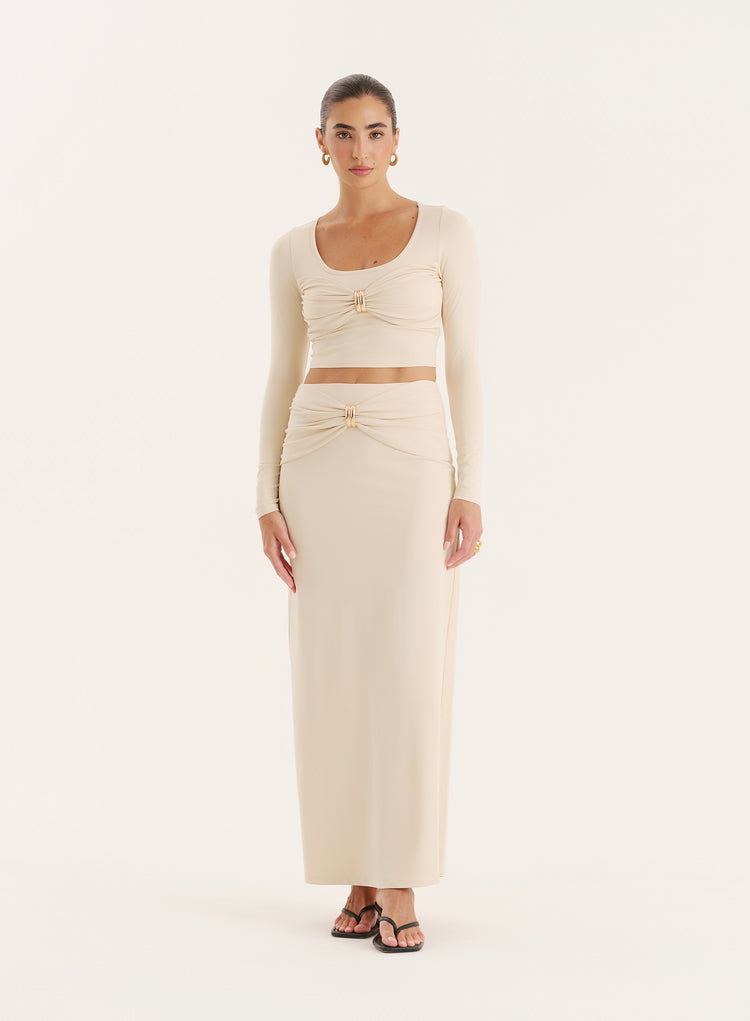 Cream Gold Hardware Detail Maxi Skirt- Lyra