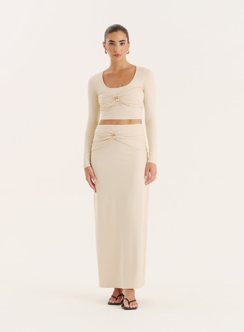 Cream Gold Hardware Detail Maxi Skirt- Lyra