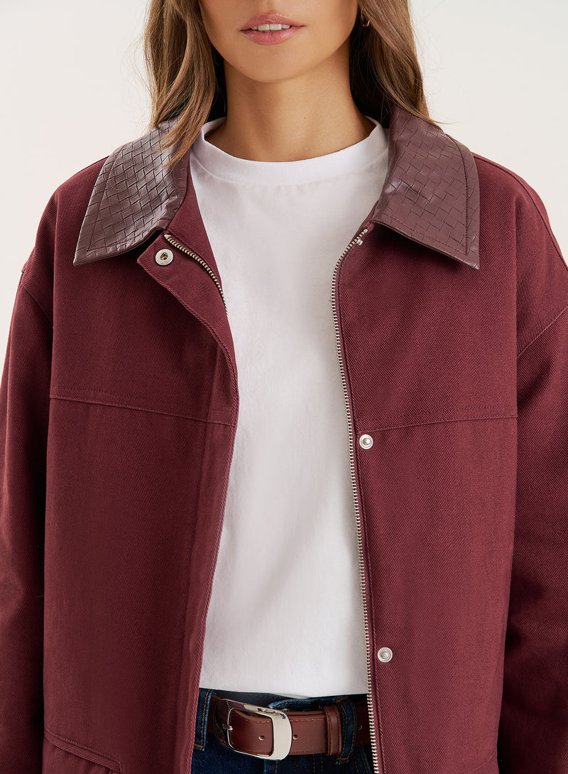 Burgundy Front Pocket Barn Shacket- Sutton