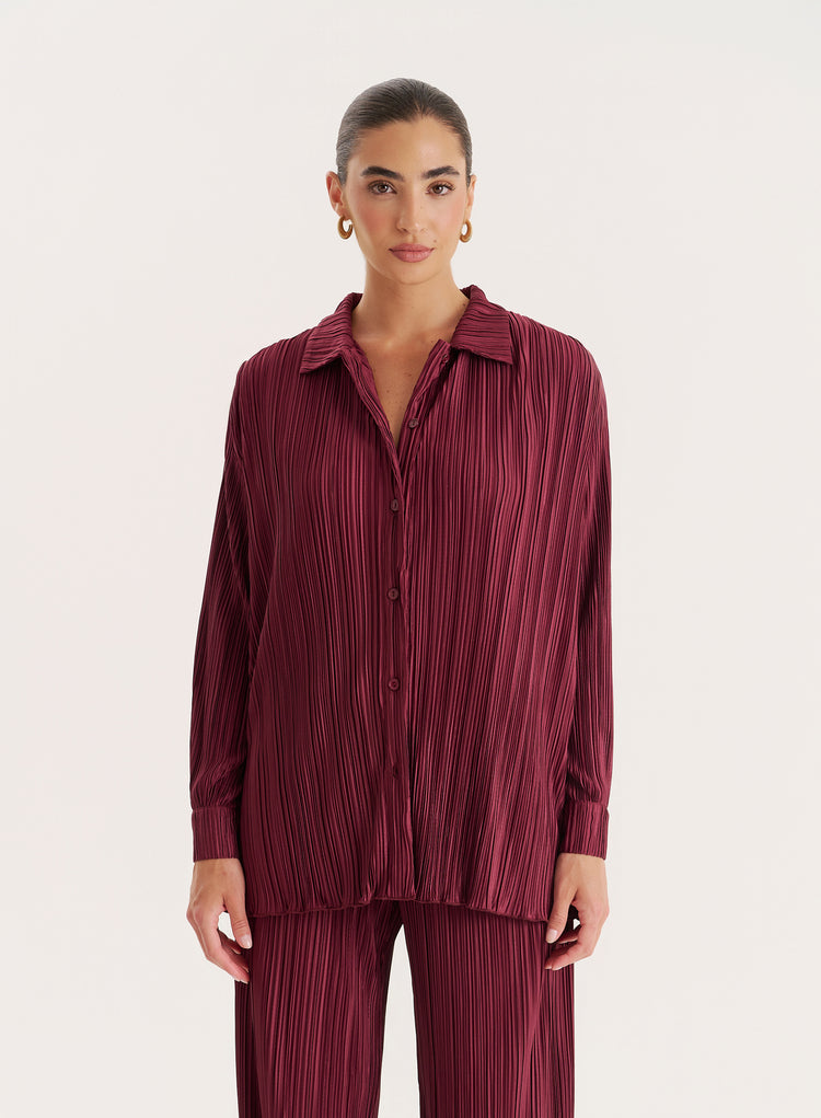 Burgundy Plisse Shirt- Palais