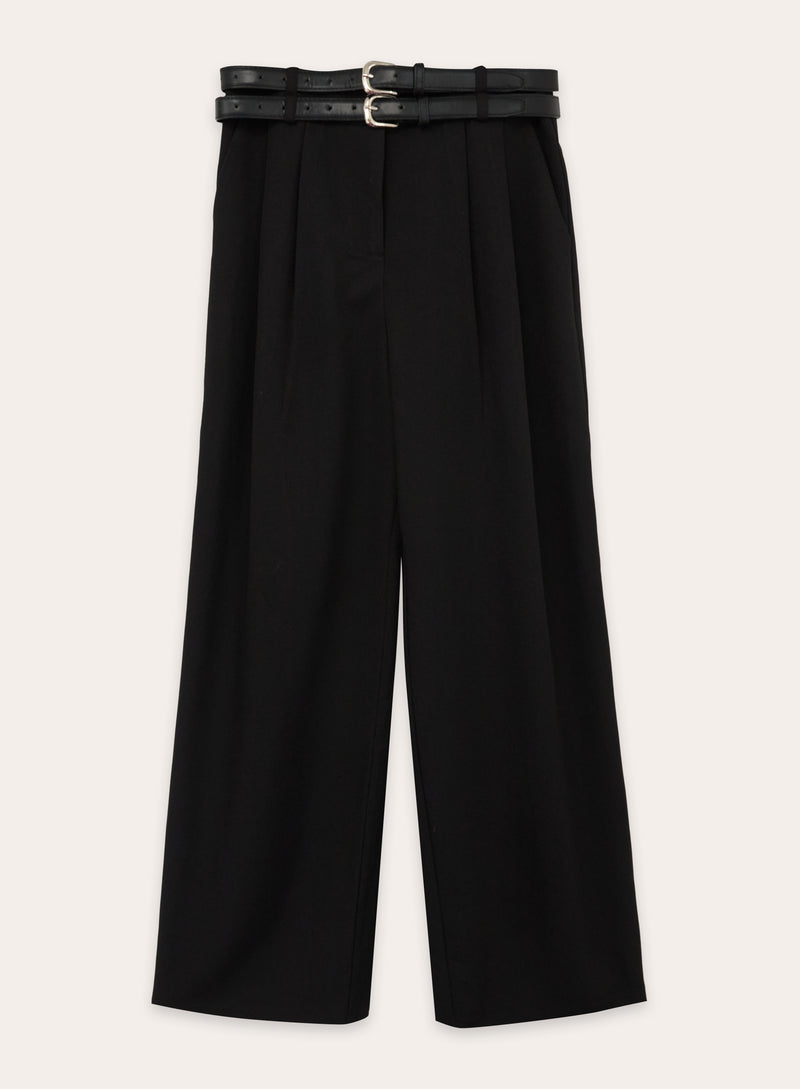 Black Belted Tailored Wide Leg Trouser-Mira