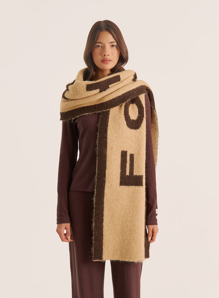 Beige Knit Fourth Branded Scarf