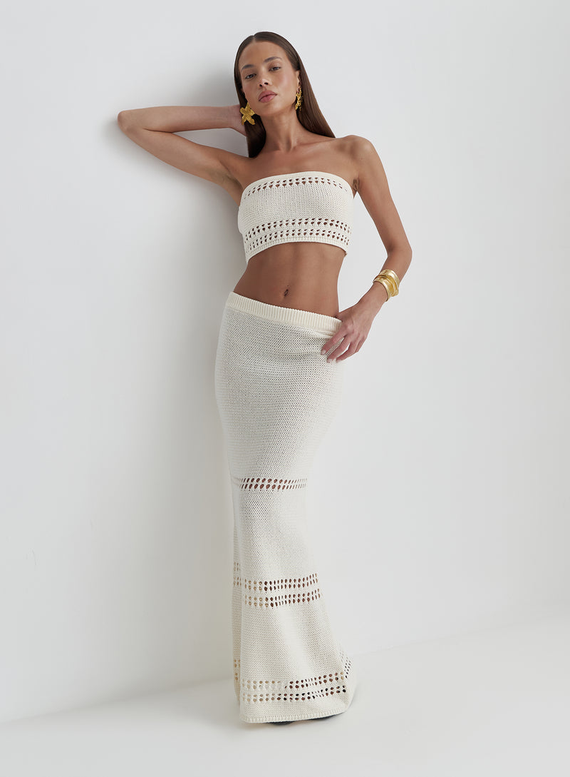 Cream Knitted Maxi Skirt- Odette