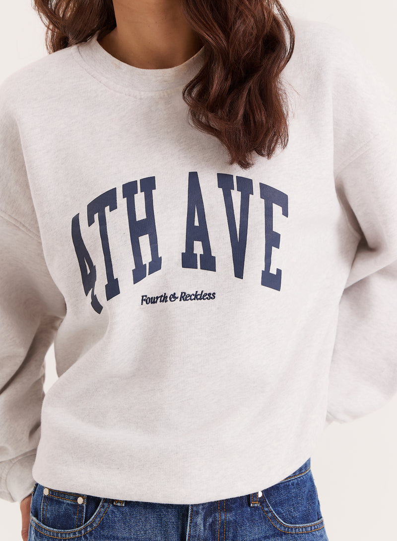 Grey 4th Avenue Slogan Oversized Sweatshirt- Avenue