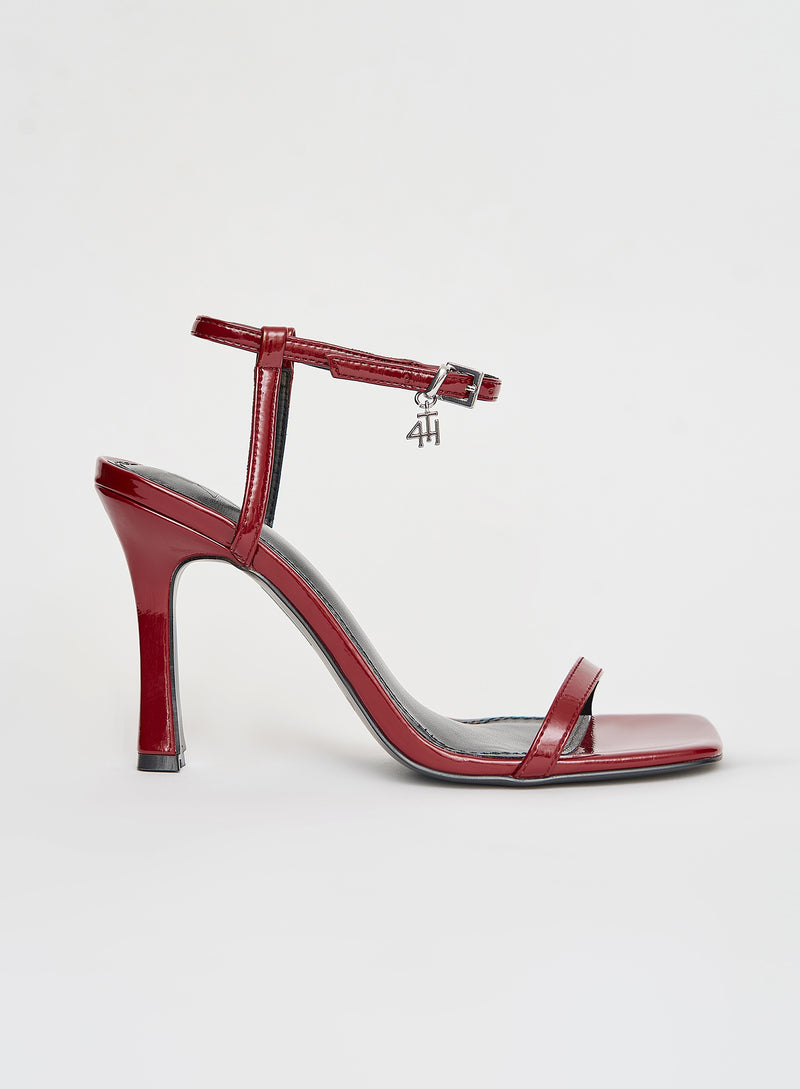 Red Strappy Heeled Patent Sandal- Berlin