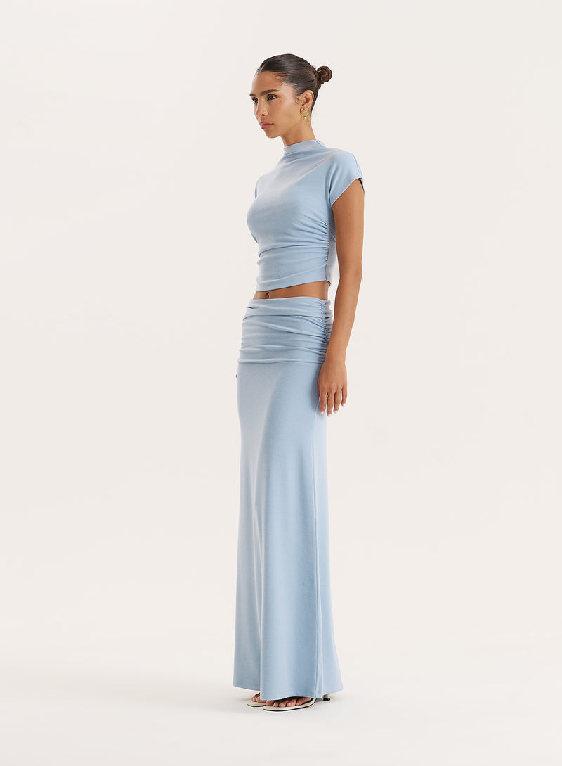 Blue Jersey High Neck Sleeveless Top- Elouisa